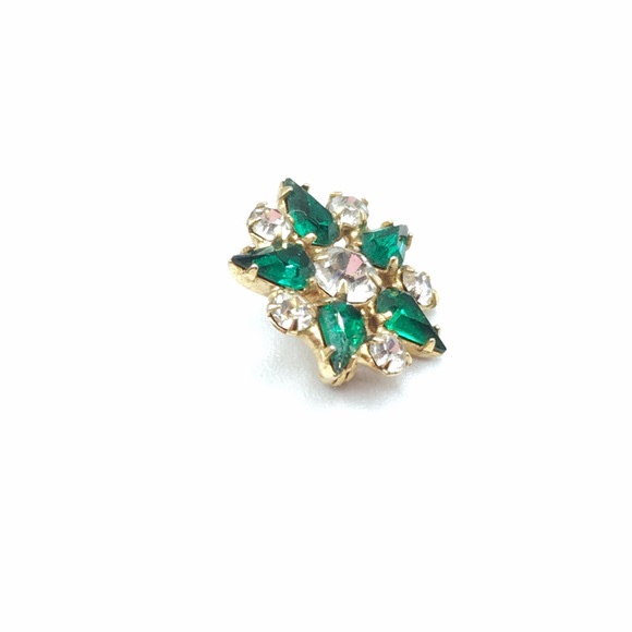 B. David Vintage Gold Tone Emerald Green/Crystal Snowflake Pin - Picture 4 of 8